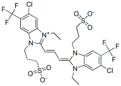 hydrogen 5-chloro-2-[3-[5-chloro-3-ethyl-1,3-dihydro-1-(3-sulphonatopropyl)-6-(trifluoromethyl)-2H-benzimidazol-2-ylidene]propen-1-yl]-3-ethyl-1-(sulphonatopropyl)-6-(trifluoromethyl)-1h-benzimidazolium  Struktur