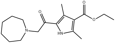 1H-Pyrrole-3-carboxylicacid,5-[(hexahydro-1H-azepin-1-yl)acetyl]-2,4-dimethyl-,ethylester(9CI) Struktur