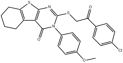 2-{[2-(4-chlorophenyl)-2-oxoethyl]sulfanyl}-3-(4-methoxyphenyl)-5,6,7,8-tetrahydro[1]benzothieno[2,3-d]pyrimidin-4(3H)-one Struktur