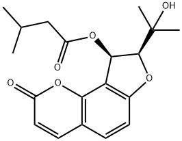 3-Methylbutanoic acid (8S,9R)-8,9-dihydro-8-(1-hydroxy-1-methylethyl)-2-oxo-2H-furo[2,3-h]-1-benzopyran-9-yl ester Struktur