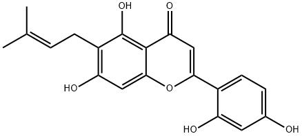 2-(2,4-Dihydroxyphenyl)-5,7-dihydroxy-6-(3-methyl-2-butenyl)-4H-1-benzopyran-4-one Struktur