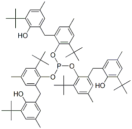 Phosphorous acid tris[2-[2-hydroxy-3-(1,1-dimethylethyl)-5-methylbenzyl]-6-(1,1-dimethylethyl)-4-methylphenyl] ester Struktur