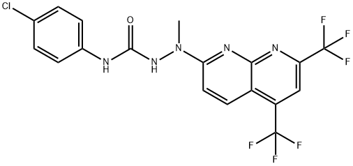 Hydrazinecarboxamide, 2-[5,7-bis(trifluoromethyl)-1,8-naphthyridin-2-yl]-N-(4-chlorophenyl)-2-methyl- (9CI) Struktur