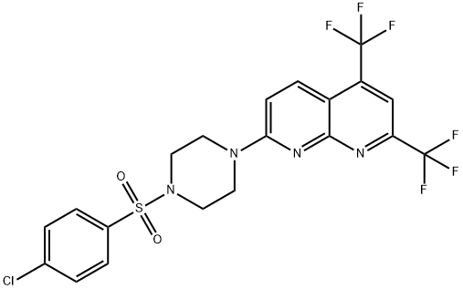 Piperazine, 1-[5,7-bis(trifluoromethyl)-1,8-naphthyridin-2-yl]-4-[(4-chlorophenyl)sulfonyl]- (9CI) Struktur