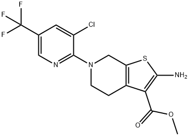 2-[2-Amino-4,7-dihydro-3-(methoxycarbonyl)thieno[2,3-c]pyridin-6(5H)-yl]-3-chloro-5-(trifluoromethyl)pyridine, 2-Amino-6-[3-chloro-5-(trifluoromethyl)pyridin-2-yl]-3-(methoxycarbonyl)-4,5,6,7-tetrahydrothieno[2,3-c]pyridine Struktur