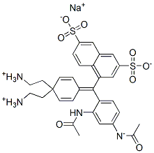 hydrogen [4-[4-(diethylamino)-alpha-(3,6-disulphonato-1-naphthyl)benzylidene]cyclohexa-2,5-dien-1-ylidene]diethylammonium, sodium salt  Struktur