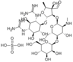 d-Streptamine, O-beta-d-mannopyranosyl-(1->4)-O-2-deoxy-2-(methylamino)-alpha-l-glucopyranosyl-(1->2)-O-5-deoxy-3-C-formyl-alpha-l-lyxofuranosyl-(1->4)-N,N'-bis(aminoiminomethyl)-, sulfate (salt) Struktur