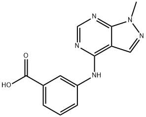 3-[(1-methyl-1H-pyrazolo[3,4-d]pyrimidin-4-yl)amino]benzoic acid Struktur