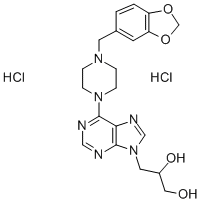 9H-Purine, 9-(2,3-dihydroxypropyl)-6-(4-piperonyl-1-piperazinyl)-, dih ydrochloride Struktur