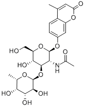 4-Methylumbelliferyl 2-Acetamido-2-deoxy-3-O-(a-L-fucopyranosyl)-b-D-glucopyranoside Struktur