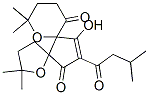 12-Hydroxy-2,2,8,8-tetramethyl-13-(3-methyl-1-oxobutyl)-1,7-dioxadispiro[4.0.5.3]tetradec-12-ene-11,14-dione Struktur