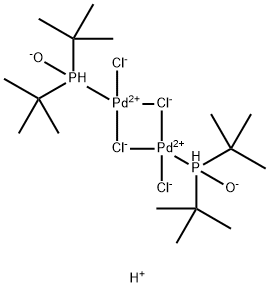 DIHYDROGEN DI-MU-CHLORODICHLOROBIS(DI-T-BUTYLPHOSPHINITO-KP)DIPALLADATE(2-) Struktur