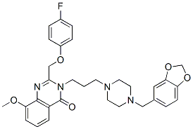 4(3H)-Quinazolinone,  3-[3-[4-(1,3-benzodioxol-5-ylmethyl)-1-piperazinyl]propyl]-2-[(4-fluorophenoxy)methyl]-8-methoxy- Struktur