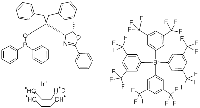 ((4S,5S)-(+)-O-[1-BENZYL-1-(5-METHYL-2-PHENYL-4,5-DIHYDRO-OXAZOL-4-YL)-2-PHENYLETHYL]-DIPHENYL-PHOSPHINITE)(1,5-COD)IRIDIUM (I) TETRAKIS(3,5-BIS(TRIFLUOROMETHYL)PHENYLBORATE Struktur