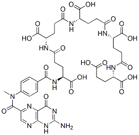 (2S)-2-[[(4S)-4-[[(4S)-4-[[(4S)-4-[[(4S)-4-[[4-[(2-amino-4-oxo-1H-pteridin-6-yl)methyl-formyl-amino]benzoyl]amino]-4-carboxy-butanoyl]amino]-4-carboxy-butanoyl]amino]-4-carboxy-butanoyl]amino]-4-carboxy-butanoyl]amino]pentanedioic acid Struktur