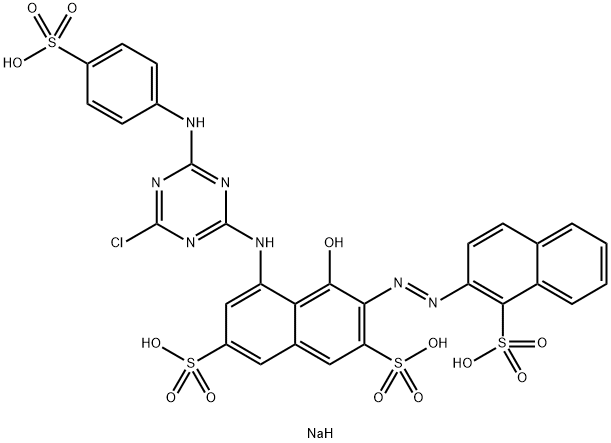 tetrasodium 5-[[4-chloro-6-[(4-sulphonatophenyl)amino]-1,3,5-triazin-2-yl]amino]-4-hydroxy-3-[(1-sulphonato-2-naphthyl)azo]naphthalene-2,7-disulphonate Struktur