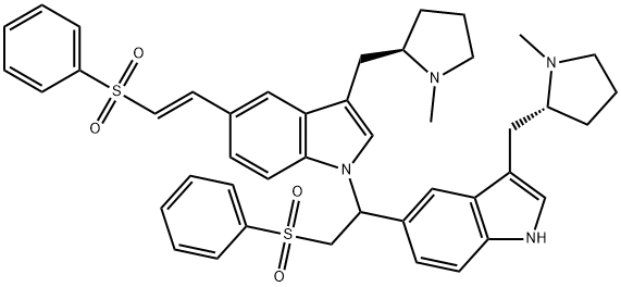 3-[[(2R)-1-Methyl-2-pyrrolidinyl]Methyl]-1-[1-[3-[[(2R)-1-Methyl-2-pyrrolidinyl]Methyl]-1H-indol-5-yl]-2-(phenylsulfonyl)ethyl]-5-[(1E)-2-(phenylsulfonyl)ethenyl]-1H-indole Struktur