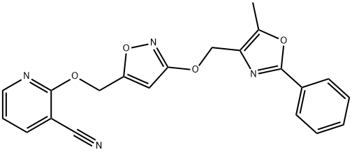 2-[[3-[(5-methyl-2-phenyl-4-oxazolyl)methoxy]-5-isoxazolyl]
methoxy]nicotinonitrile Struktur