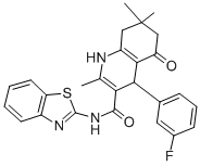 N-(1,3-benzothiazol-2-yl)-4-(3-fluorophenyl)-2,7,7-trimethyl-5-oxo-1,4,5,6,7,8-hexahydro-3-quinolinecarboxamide Struktur