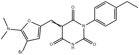 2,4,6(1H,3H,5H)-Pyrimidinetrione,  5-[[4-bromo-5-(dimethylamino)-2-furanyl]methylene]-1-(4-ethylphenyl)- Struktur