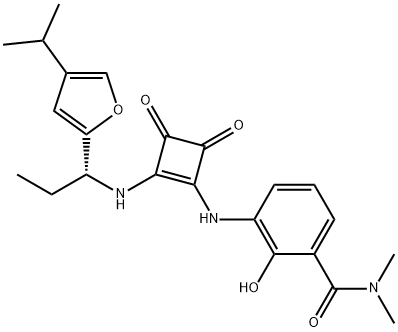 3-[[3-[(DIMETHYLAMINO)CARBONYL]-2-HYDROXYPHENYL]AMINO]-4-[[(R)-1-(4-ISOPROPYLFURAN-2-YL)PROPYL]AMINO]CYCLOBUT-3-ENE-1,2-DIONE Struktur