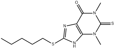 2,7-Dihydro-1,3-dimethyl-8-(pentylthio)-2-thioxo-1H-purin-6(3H)-one Struktur