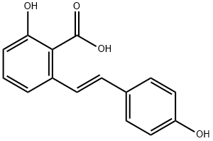 2-Hydroxy-6-[2-(4-hydroxyphenyl)vinyl]benzoic acid Struktur