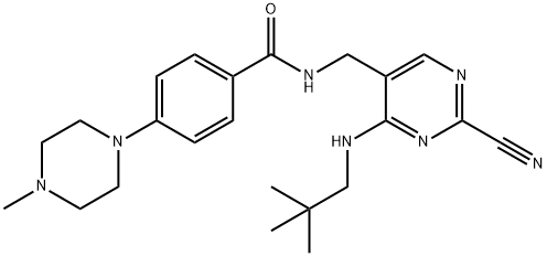 N-[[2-Cyano-4-(2,2-dimethylpropylamino)pyrimidin-5-yl]methyl]-4-(4-methylpiperazin-1-yl)benzamide Struktur