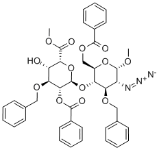 A-D-GLUCOPYRANOSIDE, METHYL 2-AZIDO-4-O-[2-O-BENZOYL-6-METHYL-3-O-(PHENYLMETHYL)-A-L-IDOPYRANURONOSYL]-2-DEOXY-3-O-(PHENYLMETHYL)-, 6-BENZOATE Struktur