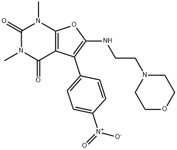 Furo[2,3-d]pyrimidine-2,4(1H,3H)-dione,  1,3-dimethyl-6-[[2-(4-morpholinyl)ethyl]amino]-5-(4-nitrophenyl)- Struktur