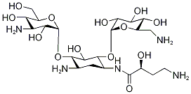 D-Streptamine, o-3-amino-3-deoxy-alpha-D-glucopyranosyl-(1-6)-o-(6-amino-6-deoxy-alpha-D-glucopyranosyl-(1-4))-N(sup 3)-(4-amino-2-hydroxybutyryl)-2-deoxy- Struktur