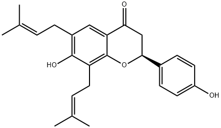 (S)-2,3-Dihydro-7-hydroxy-2-(4-hydroxyphenyl)-6,8-bis(3-methyl-2-butenyl)-4H-1-benzopyran-4-one Struktur