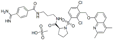 2-PYRROLIDINECARBOXAMIDE, N-[3-[[4-(AMINOIMINOMETHYL)BENZOYL]AMINO]PROPYL]-1-[[2,4-DICHLORO-3-[[(2,4-DIMETHYL-8-QUINOLINYL)OXY]METHYL]PHENYL]SULFONYL]-, (2S)-, MONOMETHANESULFONATE Struktur