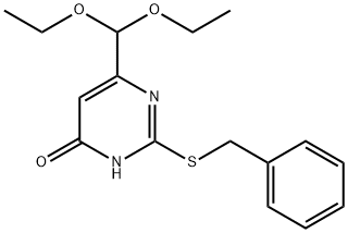 2-Benzylsulfanyl-6-diethoxymethyl-pyrimidin-4-ol Struktur