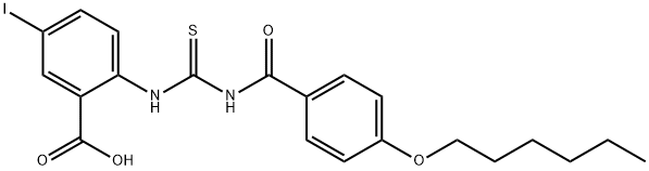 2-[[[[4-(HEXYLOXY)BENZOYL]AMINO]THIOXOMETHYL]AMINO]-5-IODO-BENZOIC ACID Struktur