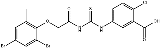 2-CHLORO-5-[[[[(2,4-DIBROMO-6-METHYLPHENOXY)ACETYL]AMINO]THIOXOMETHYL]AMINO]-BENZOIC ACID Struktur