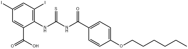 2-[[[[4-(HEXYLOXY)BENZOYL]AMINO]THIOXOMETHYL]AMINO]-3,5-DIIODO-BENZOIC ACID Struktur