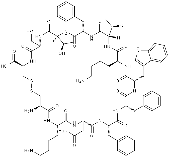 H-CYS-LYS-ASN-PHE-PHE-TRP-LYS-THR-PHE-THR-SER-CYS-OH Structure