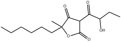 5-Hexyl-3-(2-hydroxy-1-oxobutyl)-5-methyl-2,4(3H,5H)-furandione Struktur