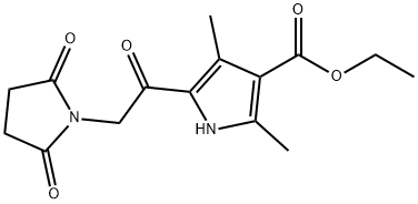 1H-Pyrrole-3-carboxylicacid,5-[(2,5-dioxo-1-pyrrolidinyl)acetyl]-2,4-dimethyl-,ethylester(9CI) Struktur