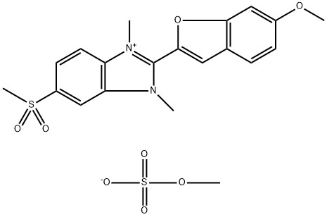 2-(6-methoxybenzofuran-2-yl)-1,3-dimethyl-5-(methylsulphonyl)-1H-benzimidazolium methyl sulphate Struktur