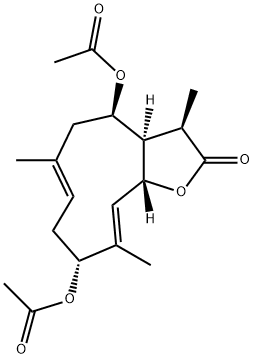 (3R,3aR,4R,6E,9R,10E,11aR)-4,9-Bisacetoxy-3a,4,5,8,9,11a-hexahydro-3,6,10-trimethylcyclodeca[b]furan-2(3H)-one Struktur