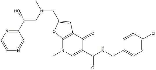 Furo[2,3-b]pyridine-5-carboxamide,  N-[(4-chlorophenyl)methyl]-4,7-dihydro-2-[[[(2R)-2-hydroxy-2-pyrazinylethyl]methylamino]methyl]-7-methyl-4-oxo-  (9CI) Struktur