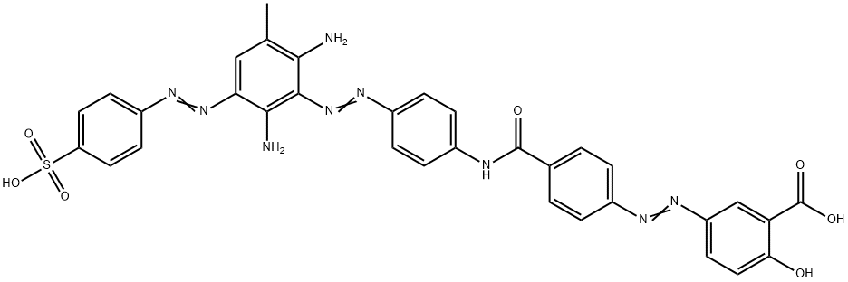 5-[[4-[[[4-[[2,6-diamino-3-methyl-5-[(4-sulphophenyl)azo]phenyl]azo]phenyl]amino]carbonyl]phenyl]azo]salicylic acid Struktur