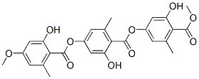 2-Hydroxy-4-[(2-hydroxy-4-methoxy-6-methylbenzoyl)oxy]-6-methylbenzoic acid 3-hydroxy-4-methoxycarbonyl-5-methylphenyl ester Struktur