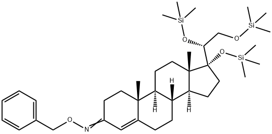 Pregn-4-en-3-one, 17,20,21-tris[(trimethylsilyl)oxy]-, O-(phenylmethyl )oxime, (20R)- Struktur