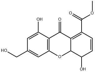 4,4a-Dihydro-4,8-dihydroxy-6-hydroxymethyl-9-oxo-9H-xanthene-1-carboxylic acid methyl ester Struktur