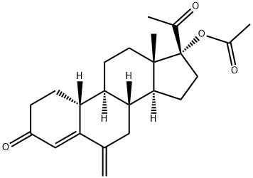 17-hydroxy-6-methylene-19-norpregn-4-ene-3,20-dione 17-acetate Struktur