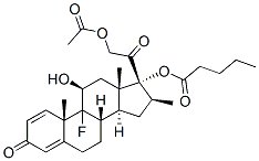 9-fluoro-11beta,17,21-trihydroxy-16beta-methylpregna-1,4-diene-3,20-dione 21-acetate 17-valerate Struktur