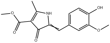 1H-Pyrrole-3-carboxylicacid,4,5-dihydro-5-[(4-hydroxy-3-methoxyphenyl)methylene]-2-methyl-4-oxo-,methylester(9CI) Struktur